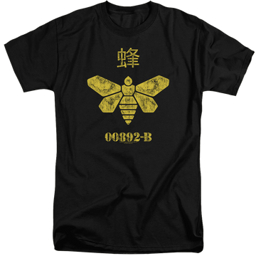 Black men's tall fit t-shirt with Breaking Bad Methylamine Barrel Bee graphic