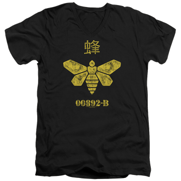 Black men's v-neck t-shirt with Breaking Bad Methylamine Barrel Bee graphic