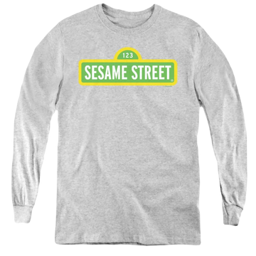Athletic heather youth long sleeve t-shirt with Sesame Street Logo graphic