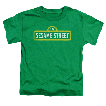 Kelly green toddler t-shirt with Sesame Street Rough Logo graphic