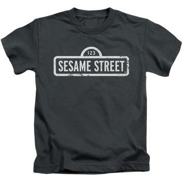 Charcoal kid's t-shirt for ages 4 to 7 with Sesame Street One Color Logo graphic