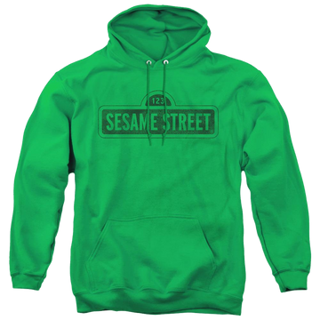 Kelly green pullover hoodie with Sesame Street One Color Dark graphic