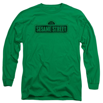 Kelly green men's long sleeve t-shirt with Sesame Street One Color Dark graphic