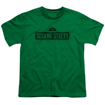 Kelly green youth t-shirt for ages 8 to 12 with Sesame Street One Color Dark graphic