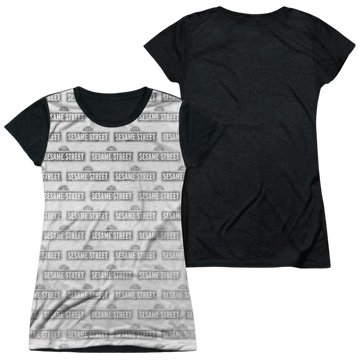 Sesame Street Bw Pattern Juniors Black Back T-Shirt Juniors Black Back T-Shirt Sesame Street