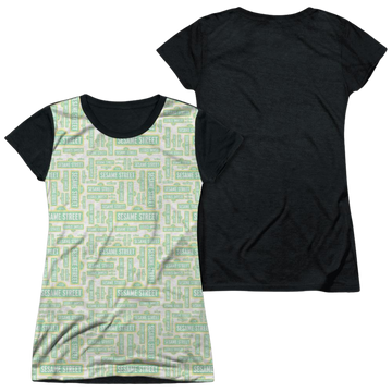Sesame Street Puzzle Pattern juniors black back t-shirt