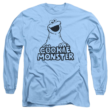 Carolina blue men's long sleeve t-shirt with Sesame Street Vintage Cookie Monster graphic