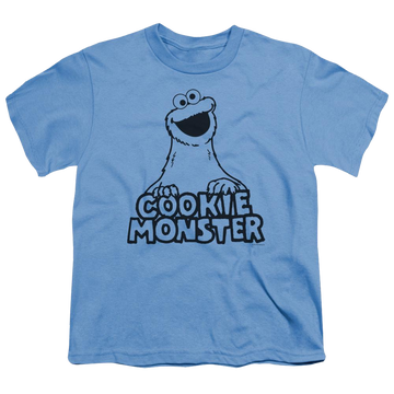 Carolina blue youth t-shirt for ages 8 to 12 with Sesame Street Vintage Cookie Monster graphic