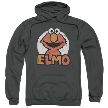 Charcoal pullover hoodie with Sesame Street Elmo Name graphic