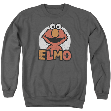 Charcoal men's crewneck sweatshirt with Sesame Street Elmo Name graphic