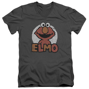 Charcoal men's v-neck t-shirt with Sesame Street Elmo Name graphic