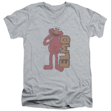 Athletic heather men's v-neck t-shirt with Sesame Street Vintage Elmo graphic