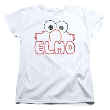 White women's t-shirt with Sesame Street Elmo Letters graphic