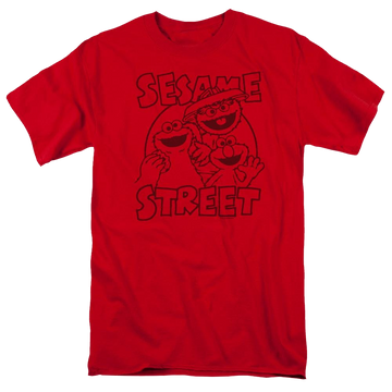 Red men's regular fit t-shirt with Sesame Street Group Crunch graphic