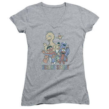 Sesame Street Colorful Group Juniors V-Neck T-Shirt Juniors V-Neck T-Shirt Sesame Street