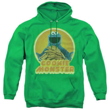 Kelly green pullover hoodie with Sesame Street Cookie Iron On graphic