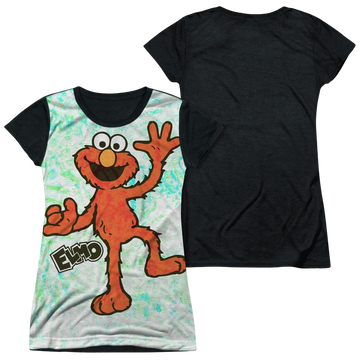 Sesame Street Elmo Scribble juniors black back t-shirt