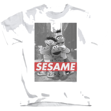 White kid's t-shirt for ages 4 to 7 with Sesame Street Sesame graphic