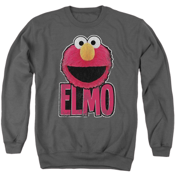 Charcoal men's crewneck sweatshirt with Sesame Street Elmo Smile graphic