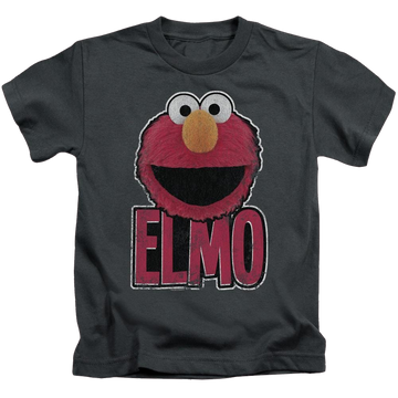 Charcoal kid's t-shirt for ages 4 to 7 with Sesame Street Elmo Smile graphic
