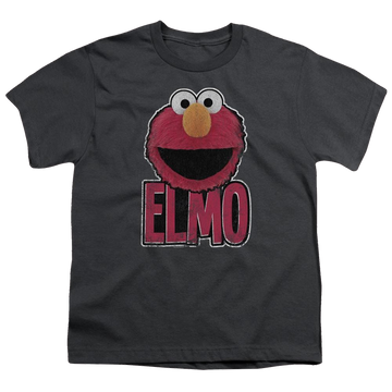 Charcoal youth t-shirt for ages 8 to 12 with Sesame Street Elmo Smile graphic