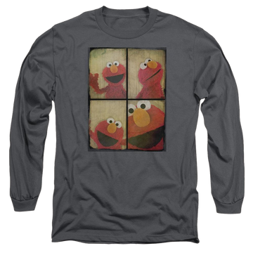 Charcoal men's long sleeve t-shirt with Sesame Street Photo Booth Elmo graphic