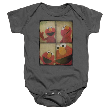 Charcoal baby bodysuit with Sesame Street Photo Booth Elmo graphic
