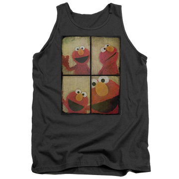 Charcoal men's tank with Sesame Street Photo Booth Elmo graphic