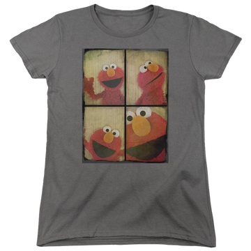 Charcoal women's t-shirt with Sesame Street Photo Booth Elmo graphic