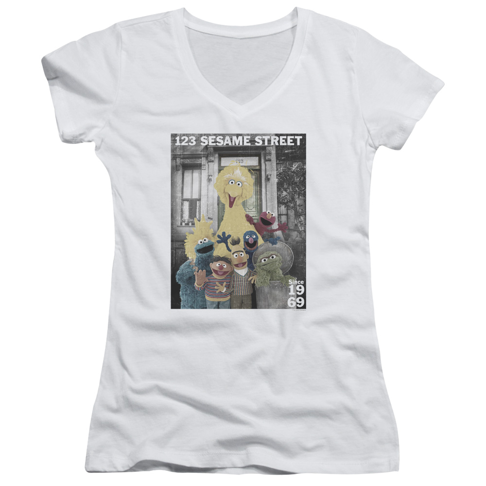 Sesame Street Best Address Juniors V-Neck T-Shirt Juniors V-Neck T-Shirt Sesame Street