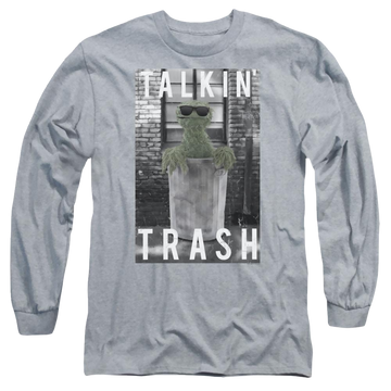Athletic heather men's long sleeve t-shirt with Sesame Street Talkin Trash graphic