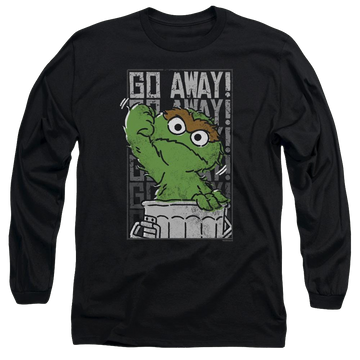 Black men's long sleeve t-shirt with Sesame Street Go Away graphic