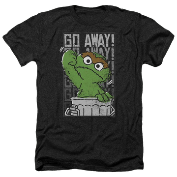 Charcoal men's heather t-shirt with Sesame Street Go Away graphic