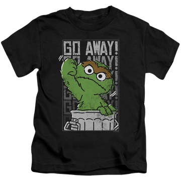 Black kid's t-shirt for ages 4 to 7 with Sesame Street Go Away graphic