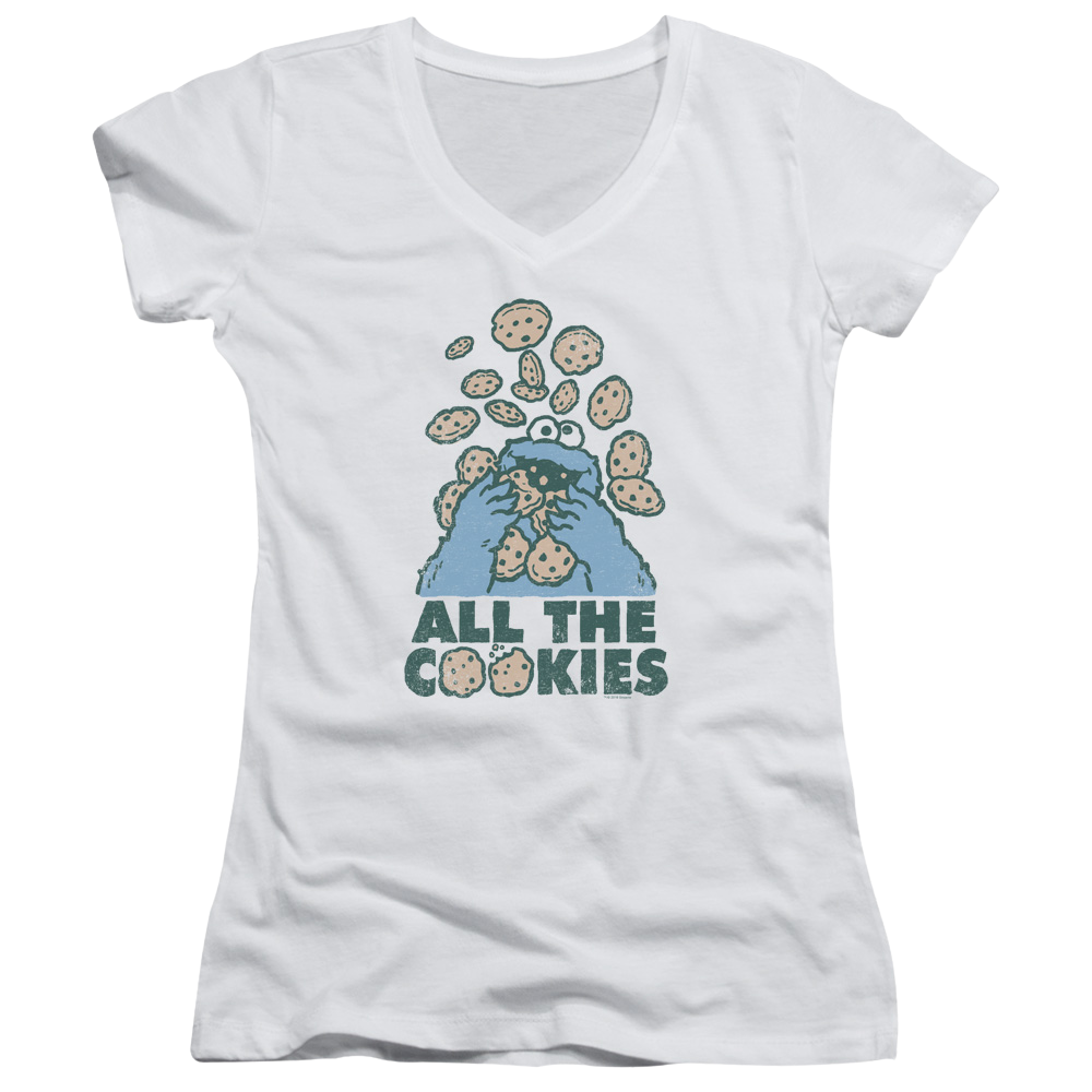 Sesame Street All The Cookies Juniors V-Neck T-Shirt Juniors V-Neck T-Shirt Sesame Street
