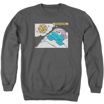 Charcoal men's crewneck sweatshirt with Sesame Street Meanwhile graphic