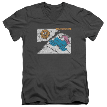 Charcoal men's v-neck t-shirt with Sesame Street Meanwhile graphic