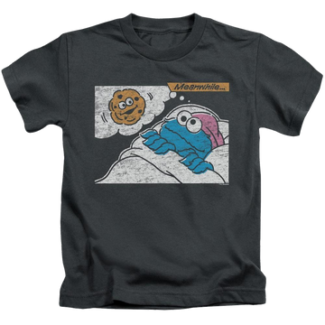 Charcoal kid's t-shirt for ages 4 to 7 with Sesame Street Meanwhile graphic