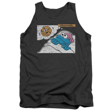 Charcoal men's tank with Sesame Street Meanwhile graphic