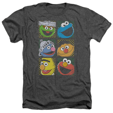 Charcoal men's heather t-shirt with Sesame Street Group Squares graphic