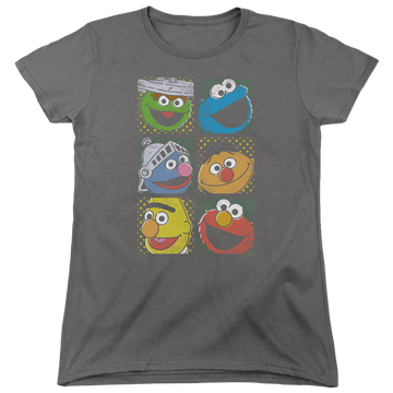 Charcoal women's t-shirt with Sesame Street Group Squares graphic