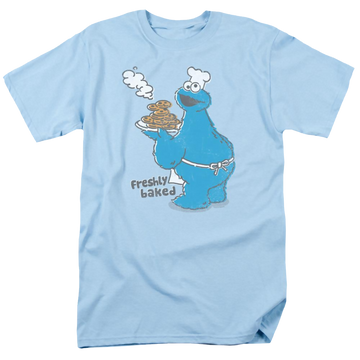 Light blue men's regular fit t-shirt with Sesame Street Freshly Baked graphic