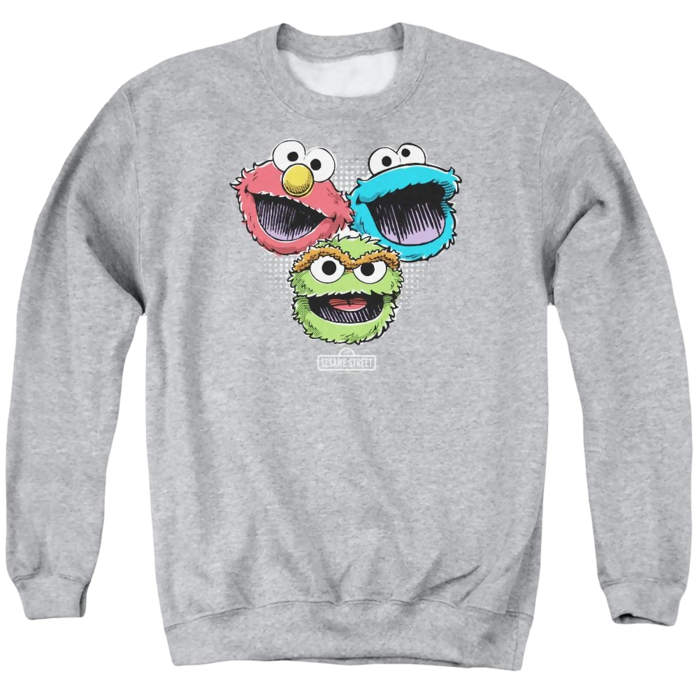 Sesame Street Halftone Heads Men's Crewneck Sweatshirt Men's Crewneck Sweatshirt Sesame Street
