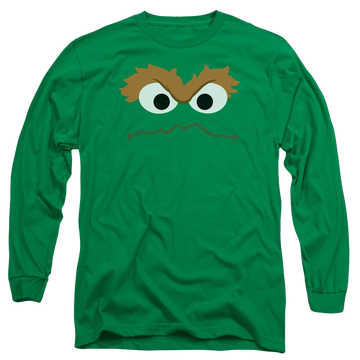 Kelly green men's long sleeve t-shirt with Sesame Street Oscar Face graphic