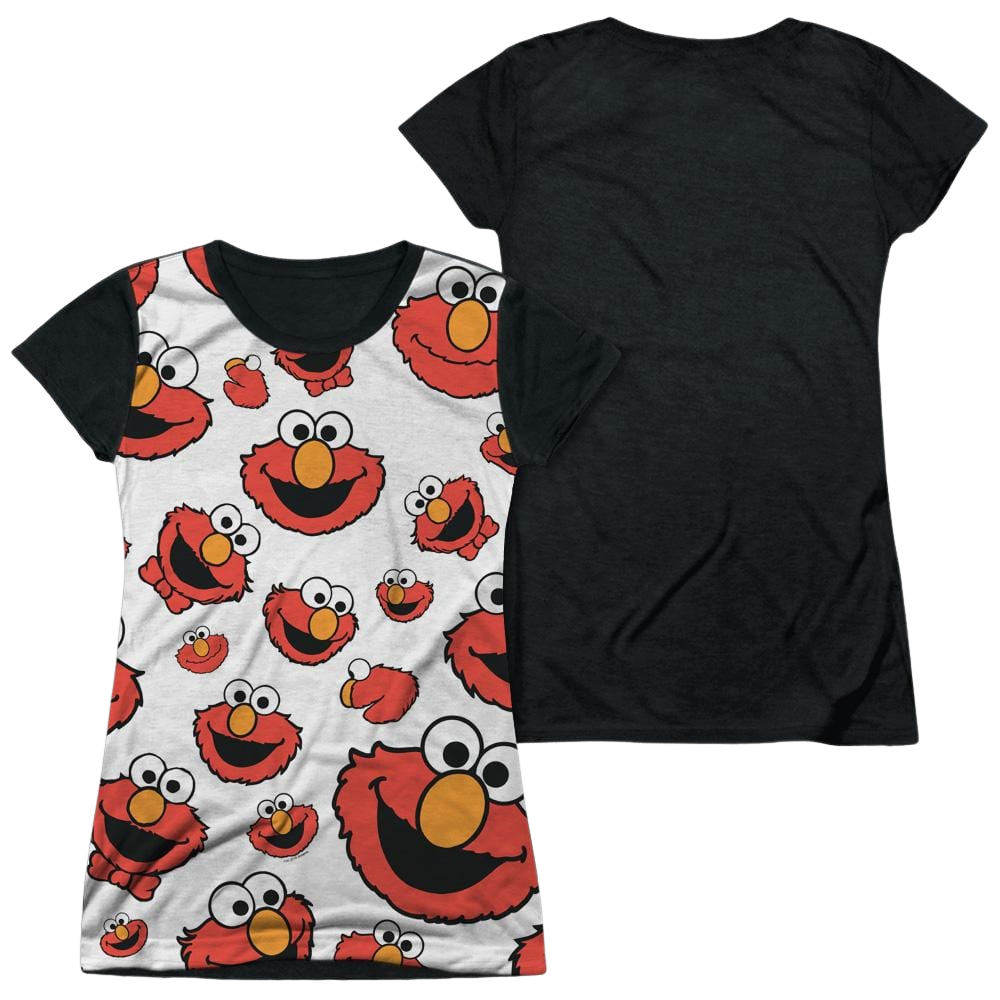 Sesame Street Elmo Face Pattern Juniors Black Back T-Shirt Juniors Black Back T-Shirt Sesame Street