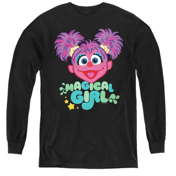 Black youth long sleeve t-shirt with Sesame Street Scribble Head graphic