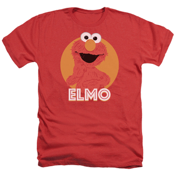 Red men's heather t-shirt with Sesame Street Elmo Scribble graphic