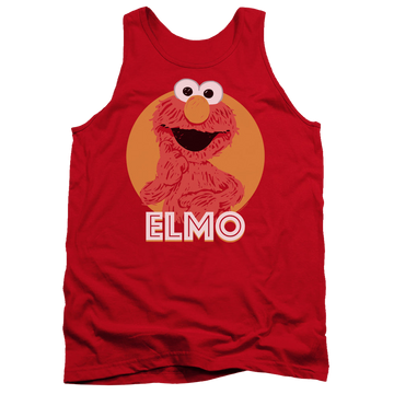 Red men's tank with Sesame Street Elmo Scribble graphic