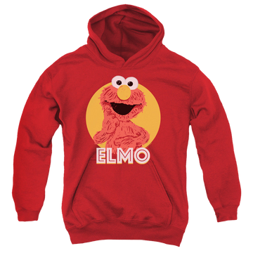 Red youth hoodie for ages 8 to 12 with Sesame Street Elmo Scribble graphic