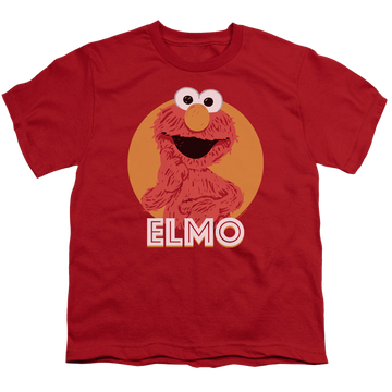 Red youth t-shirt for ages 8 to 12 with Sesame Street Elmo Scribble graphic